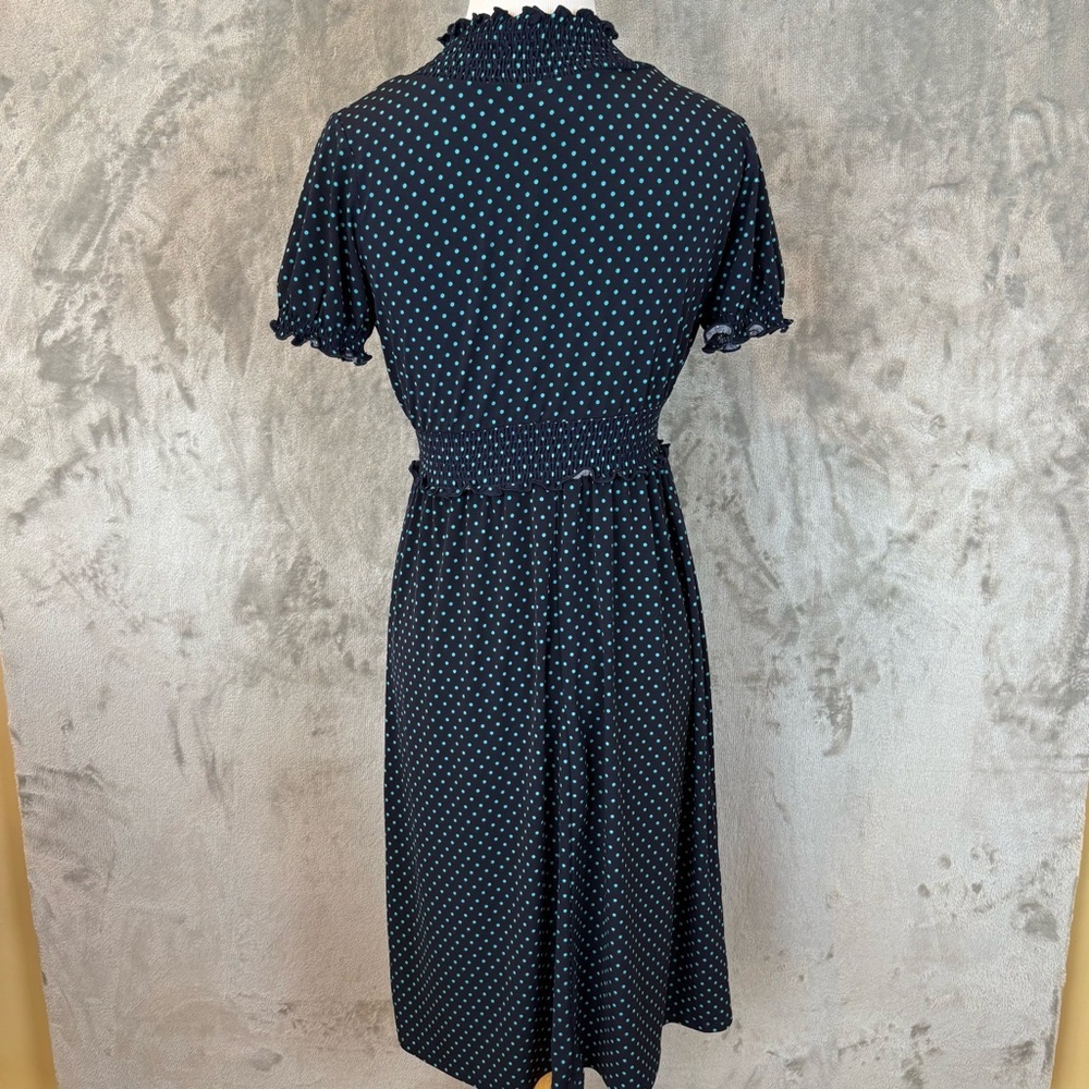 Enfocus Studio Navy Polka Dot Midi Ruffle Feminine Dress Wmn’s 8 - Picture 5 of 9